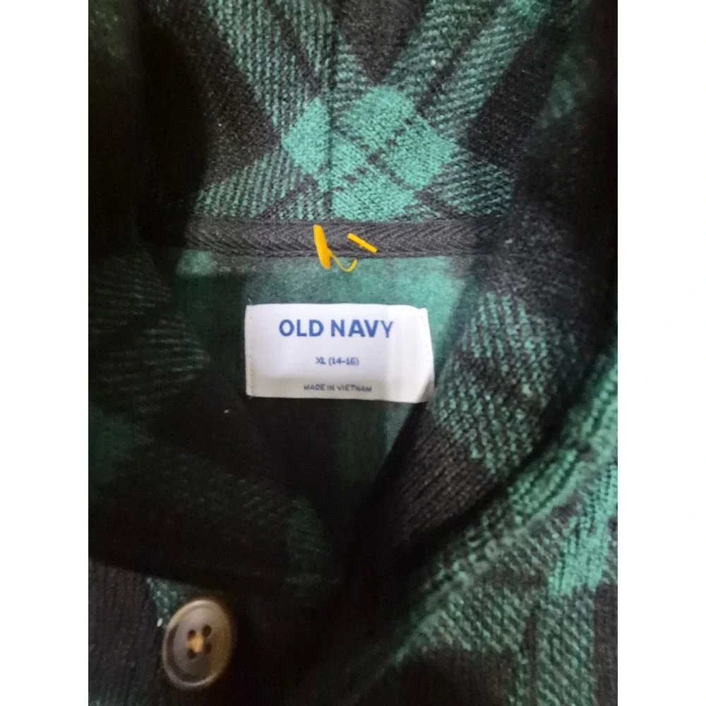 Old Navy Kids XL 14-16 Blackwatch Plaid Sweater Fleece Shawl Collar Pullover NEW